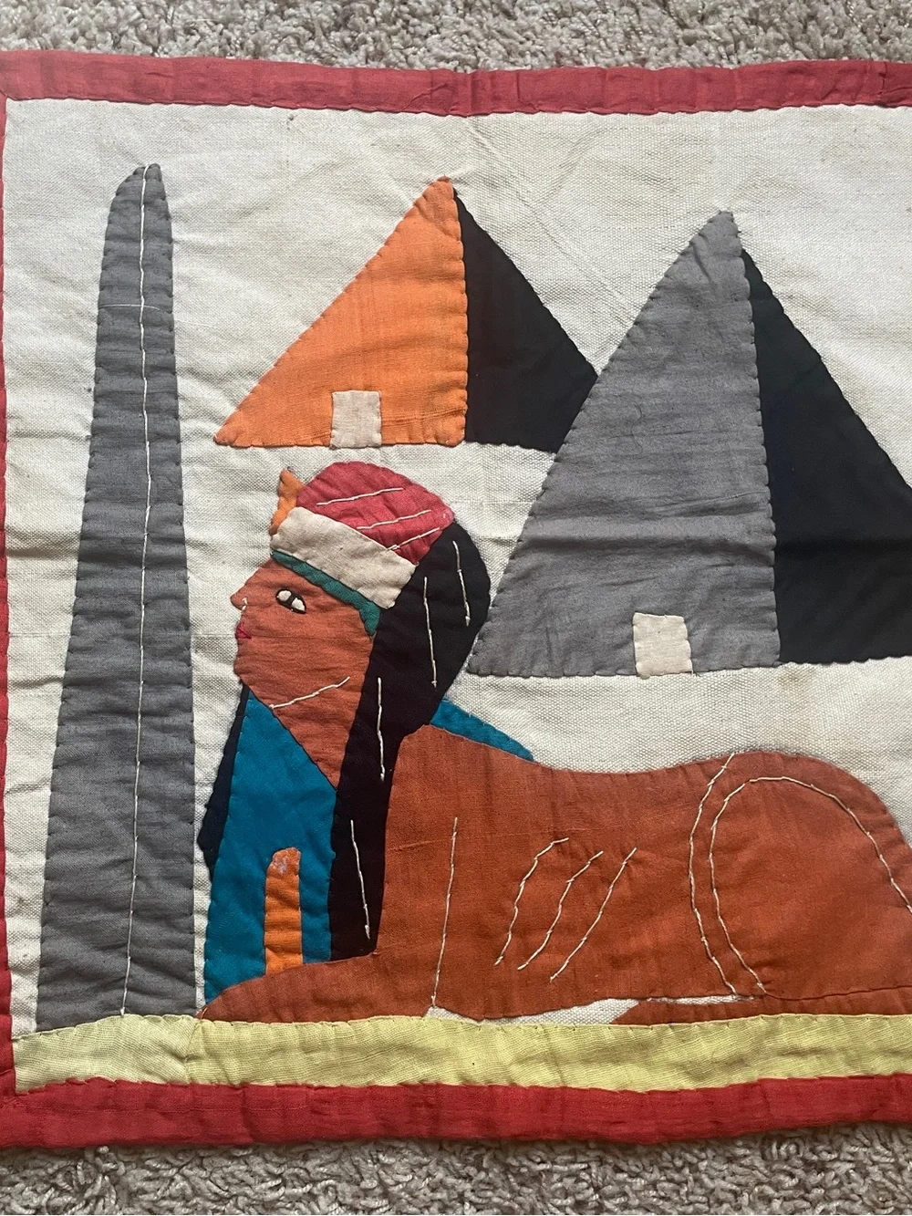 Vintage Egyptian Handmade Textile Folk Art Wall Hanging